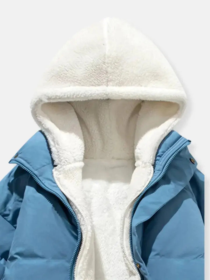 Hooded Quilted Winter Jacket with Plush Lining