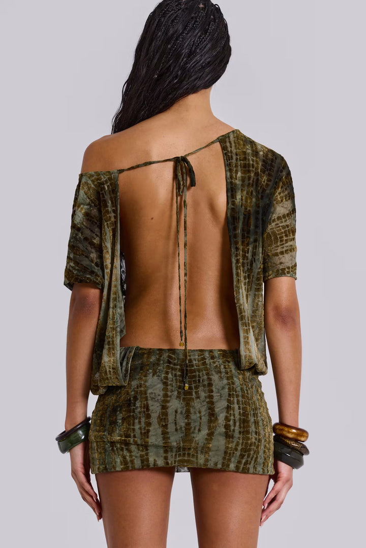 Cynthia - Tie-Dye Print Off-Shoulder Blouson Mini Dress