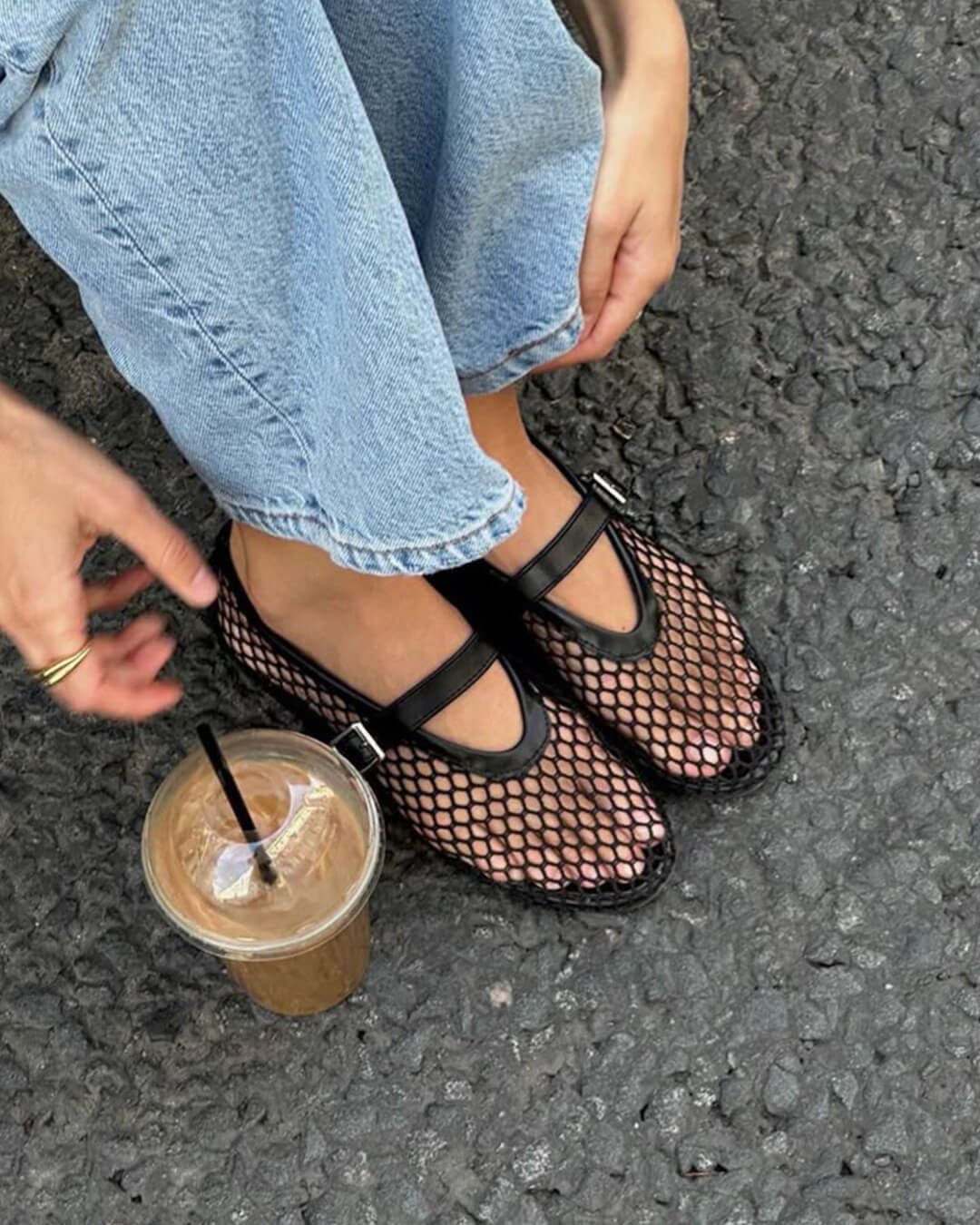 Ballerinas Women - Breathable Mesh Flats with Ankle Strap