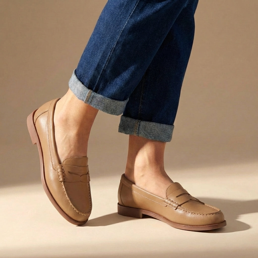 Evelyn | Retro Brushed Vegan Leather Flat Loafers