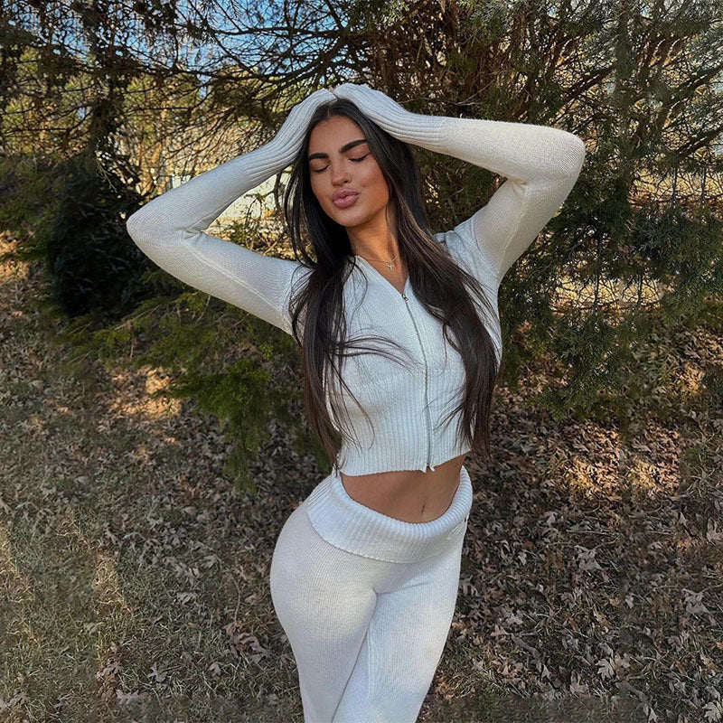 Knit Lounge Co-Ord Set with Zip-Up Hoodie