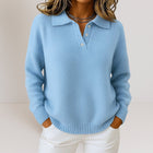 Knit Sweater with Polo Collar and Button Placket