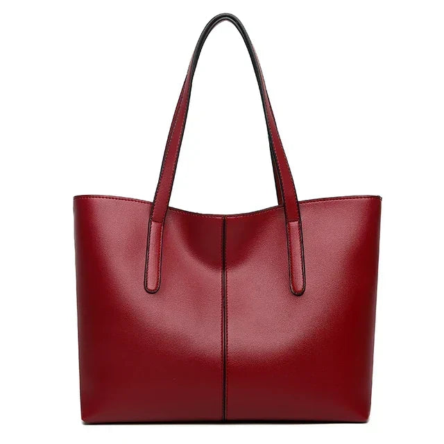 Large Leather Tote Bag with Double Shoulder Straps