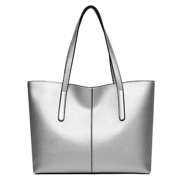 Large Leather Tote Bag with Double Shoulder Straps