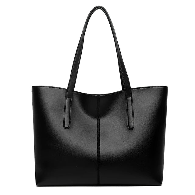 Large Leather Tote Bag with Double Shoulder Straps
