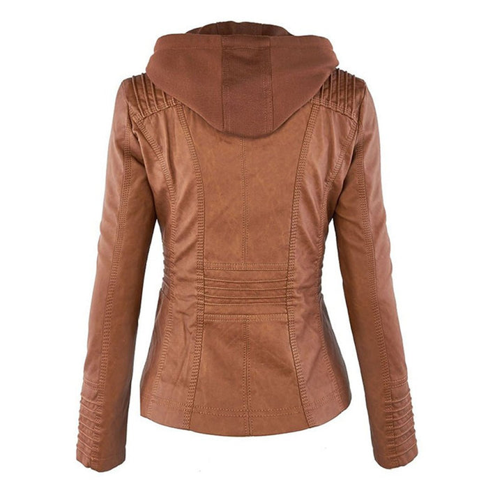 Leather Biker Jacket with Removable Hood and Zip Detail
