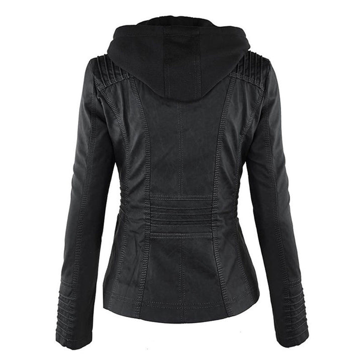 Leather Biker Jacket with Removable Hood and Zip Detail