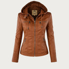 Leather Biker Jacket with Removable Hood and Zip Detail