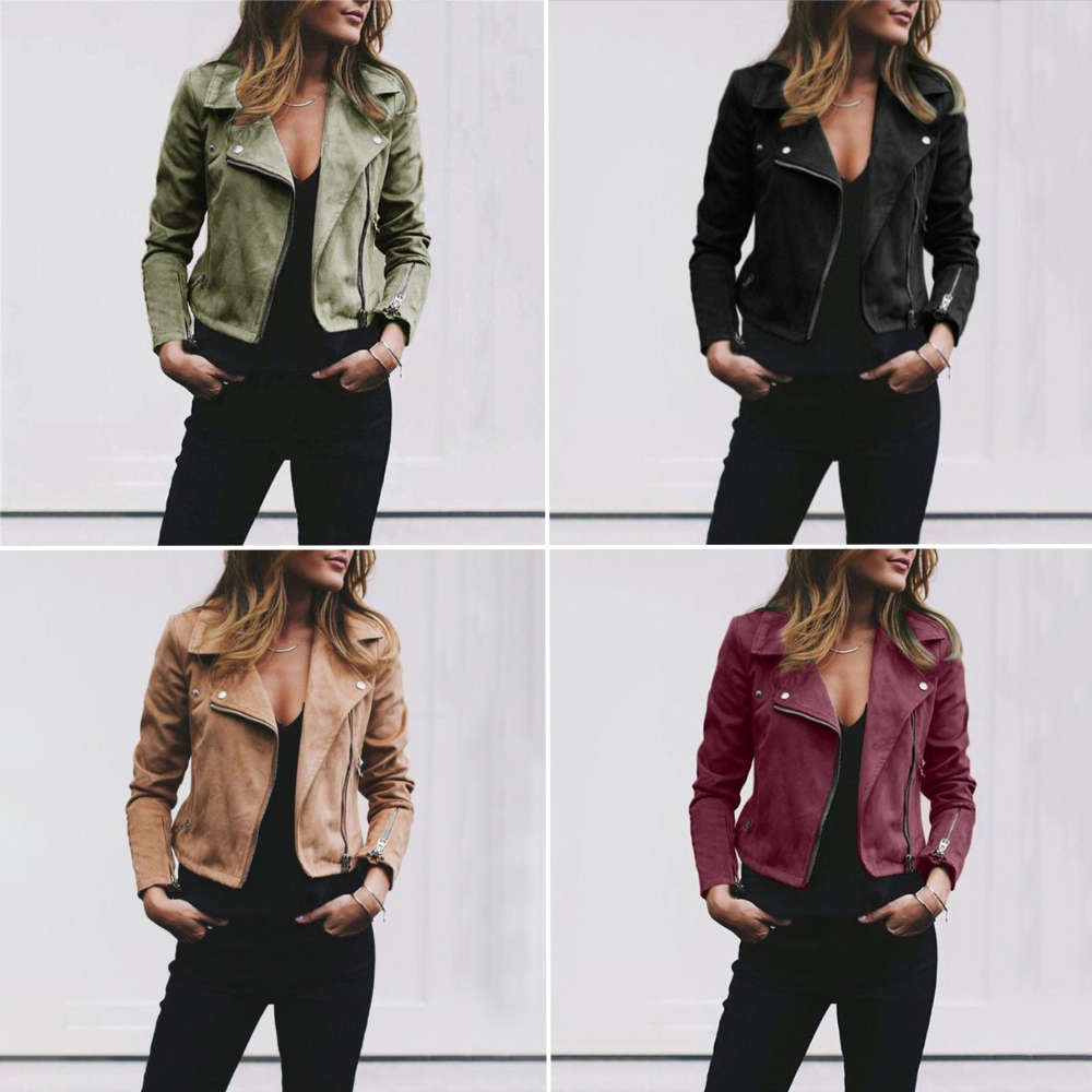Suede-Look Biker Jacket for Women with Zipper and Timeless Design