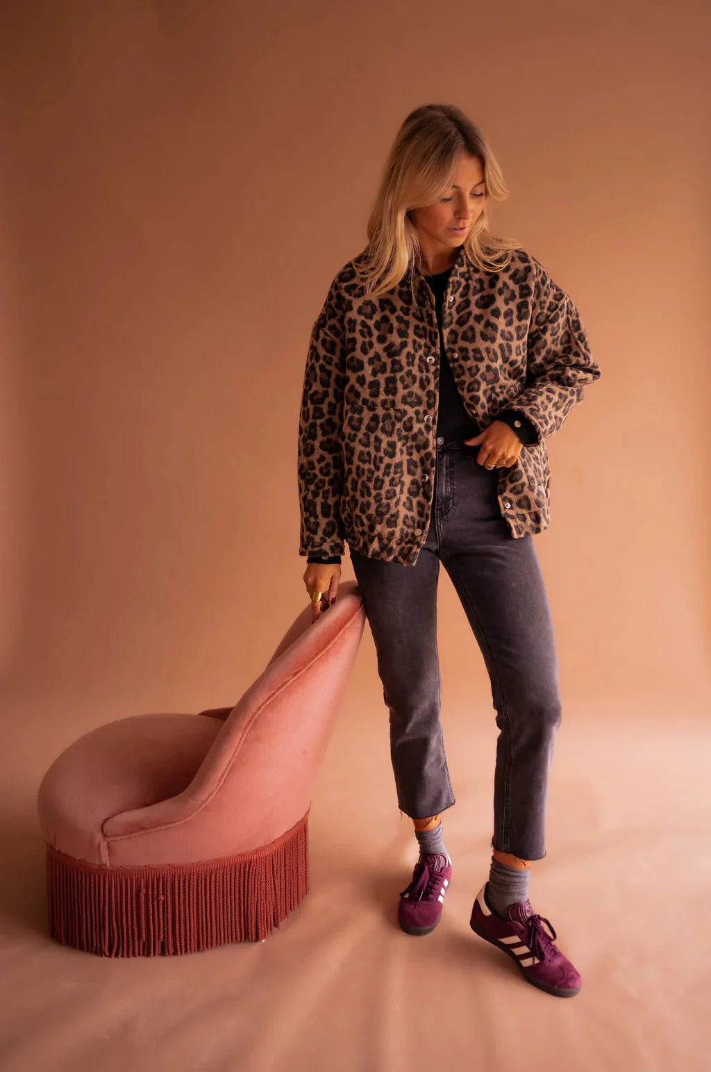 Leopard Print Bomber Shacket with Button Front