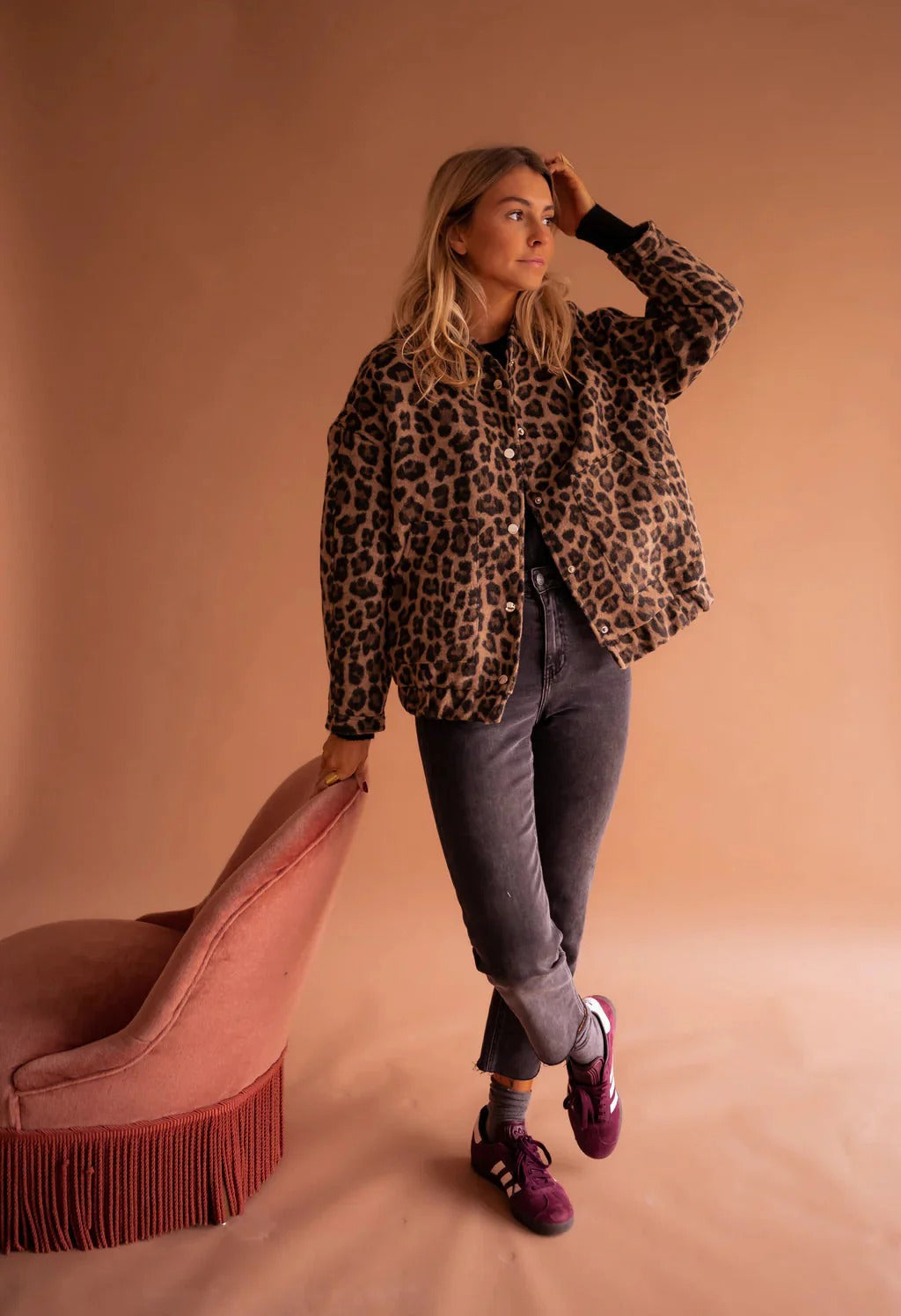 Leopard Print Bomber Shacket with Button Front