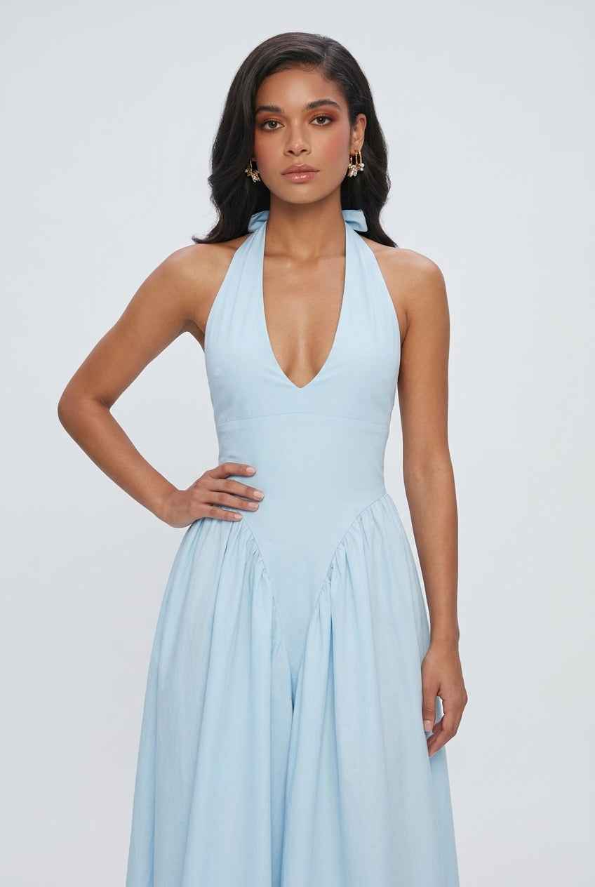 Light Blue Midi Cocktail Dress for Women – Soft Elegant Fit for Weddings &amp; Summer Events
