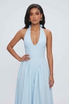 Light Blue Midi Cocktail Dress for Women – Soft Elegant Fit for Weddings & Summer Events