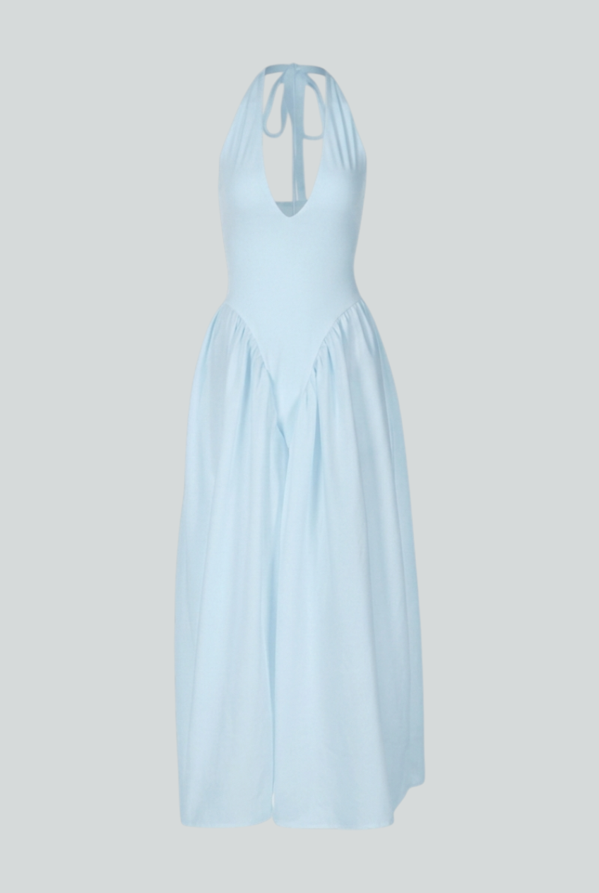 Light Blue Midi Cocktail Dress for Women – Soft Elegant Fit for Weddings &amp; Summer Events