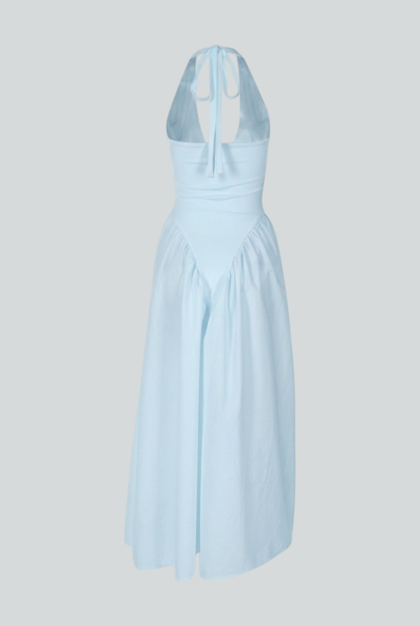 Light Blue Midi Cocktail Dress for Women – Soft Elegant Fit for Weddings &amp; Summer Events