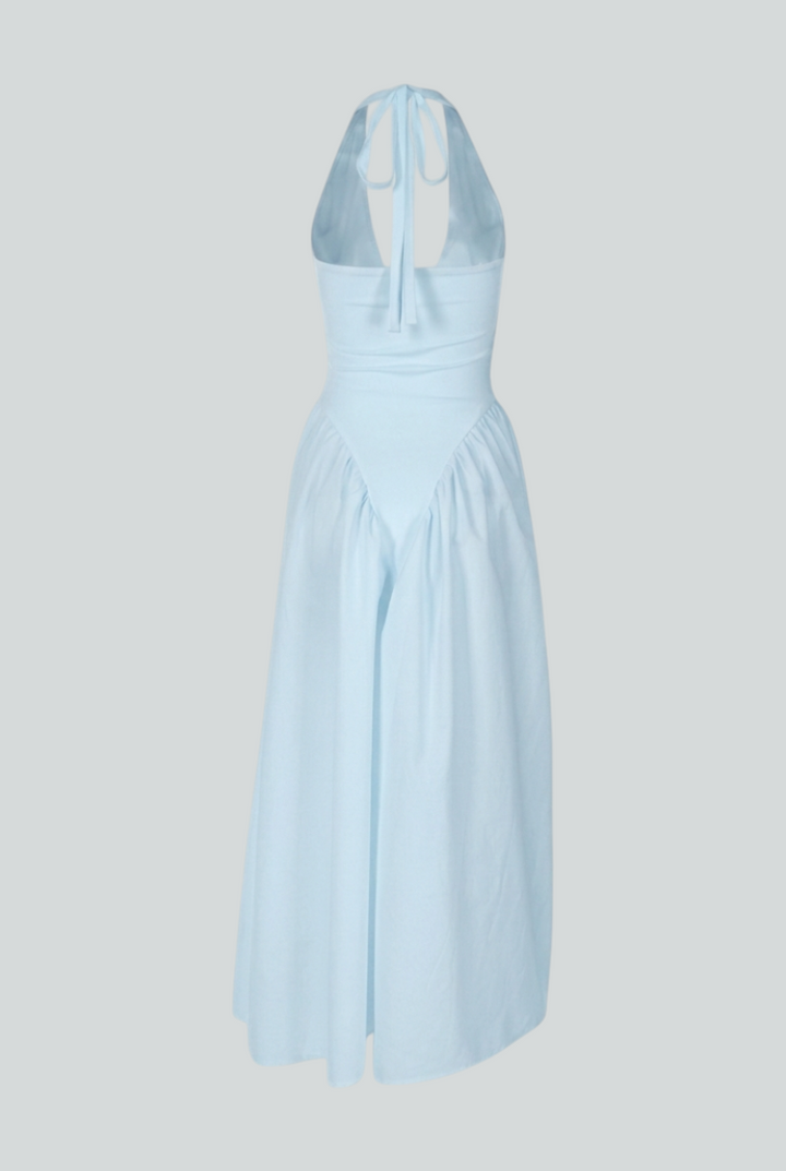 Light Blue Midi Cocktail Dress for Women – Soft Elegant Fit for Weddings &amp; Summer Events