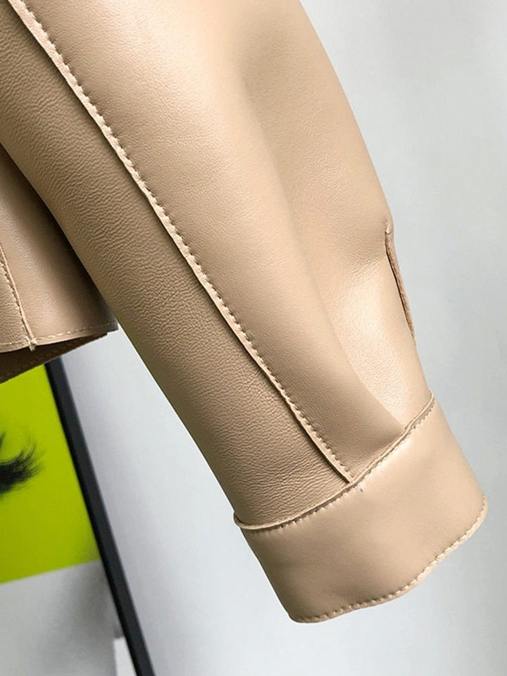Trench Coat Women - Leather Cropped Trench Coat with Long Sleeves