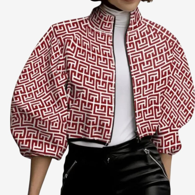 Jacket Women - Cropped Polka Dot Jacket with Zip Front