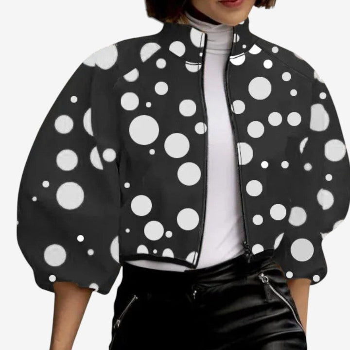 Jacket Women - Cropped Polka Dot Jacket with Zip Front