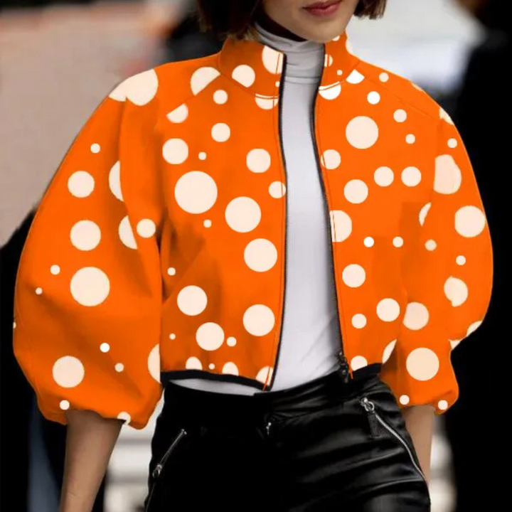 Jacket Women - Cropped Polka Dot Jacket with Zip Front