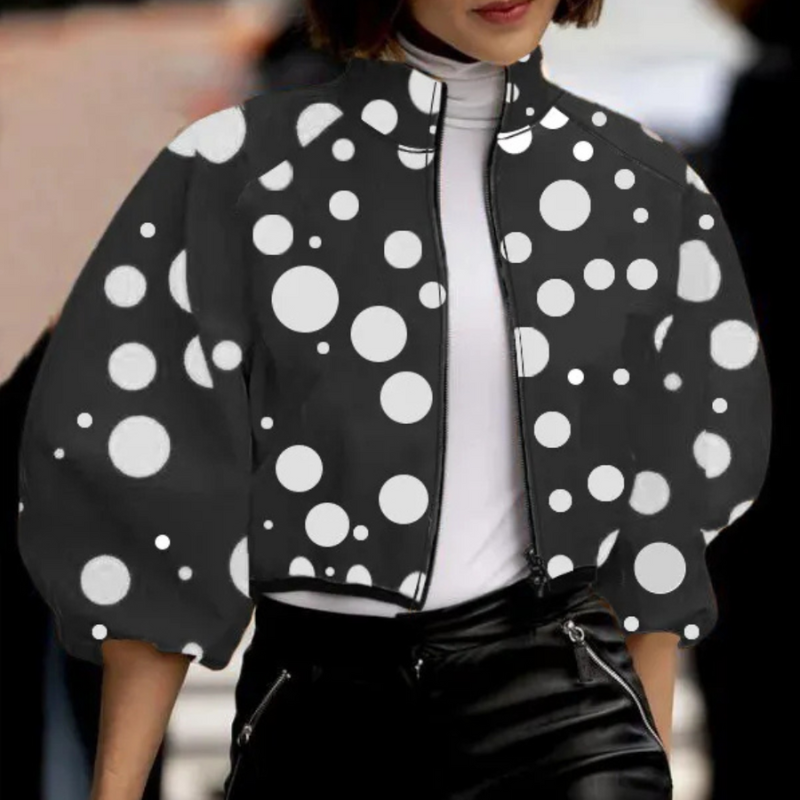 Jacket Women - Cropped Polka Dot Jacket with Zip Front