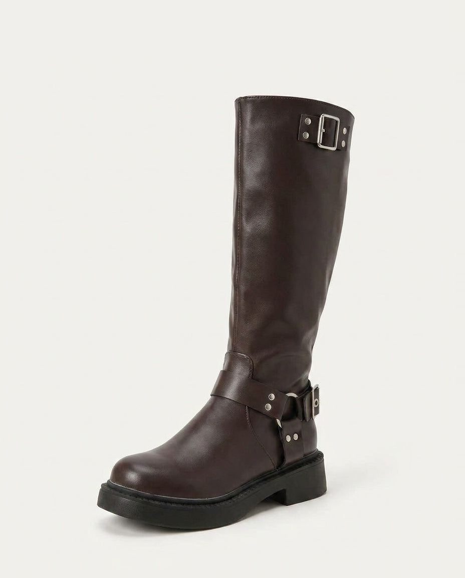 Knee High Boots Women - Tall Knee High Boots with Buckle Detail