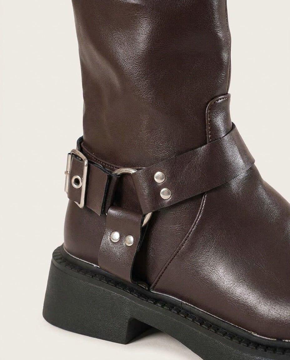 Knee High Boots Women - Tall Knee High Boots with Buckle Detail