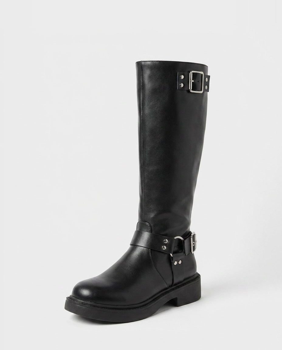 Knee High Boots Women - Tall Knee High Boots with Buckle Detail