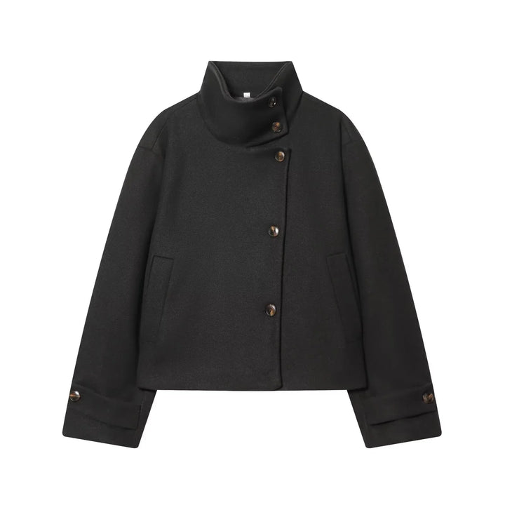 Jacket Women - Wool Blend Cropped Jacket with Buckle Collar
