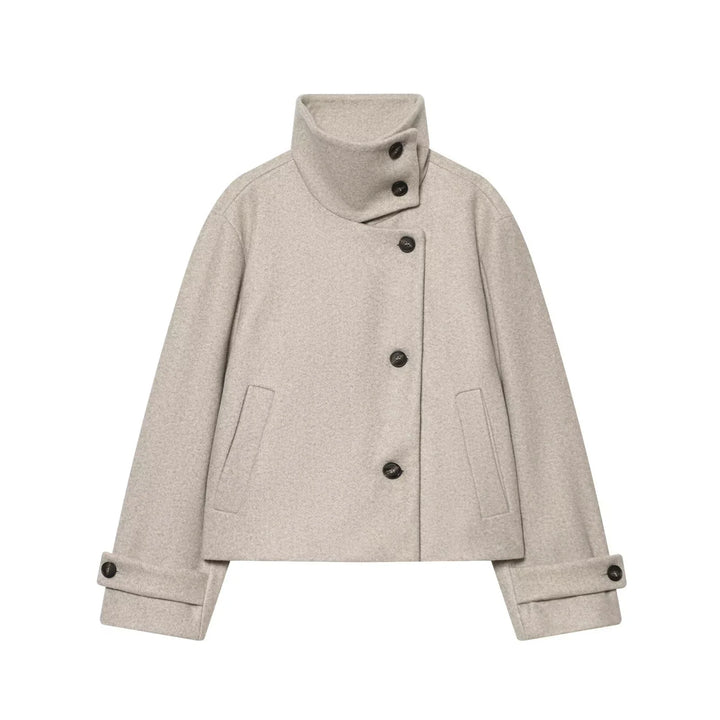 Jacket Women - Wool Blend Cropped Jacket with Buckle Collar