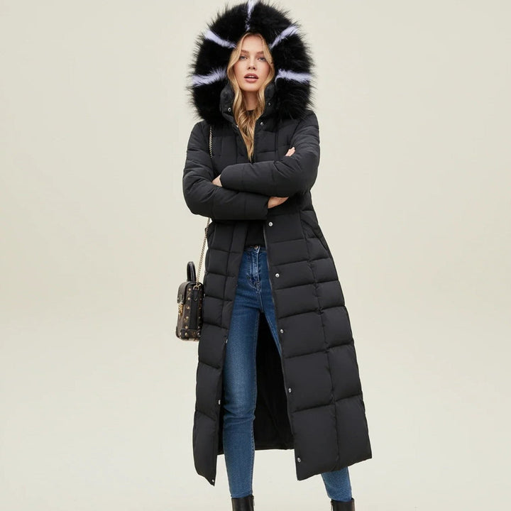 Parka Women - Quilted Parka with Belted Waist and Faux Fur Hood