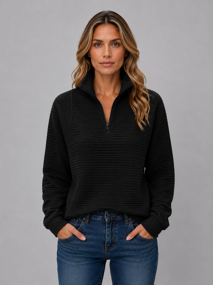 Jumper Women - Quarter-Zip Ribbed Jumper with Long Sleeves
