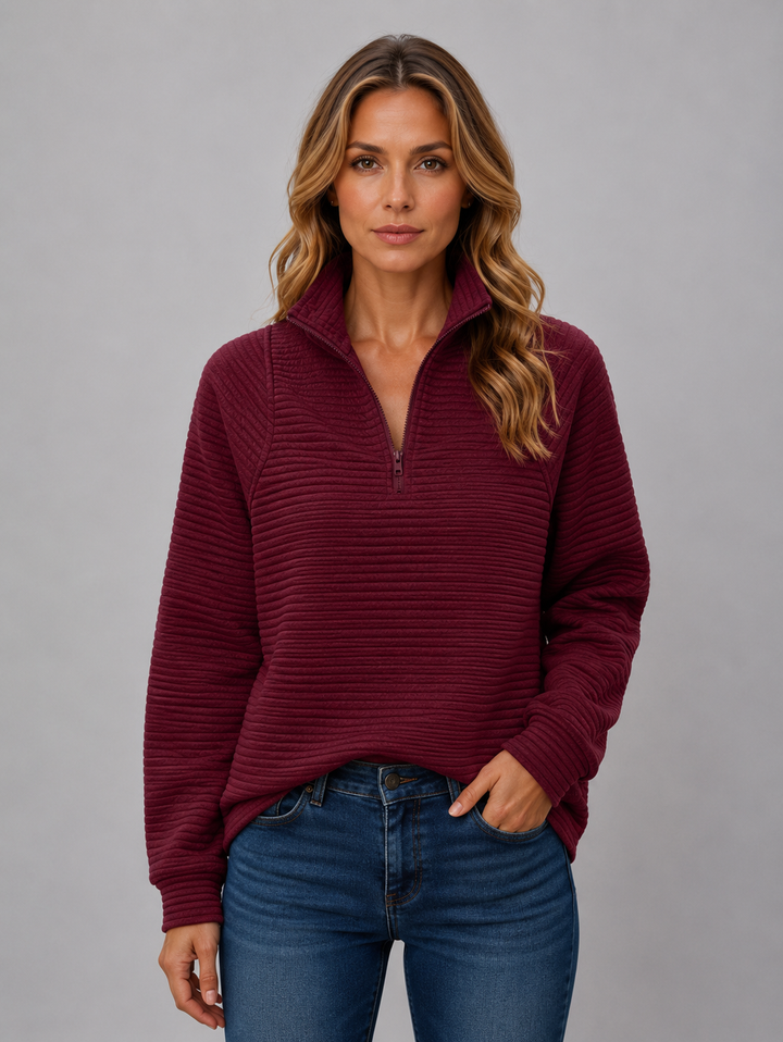 Jumper Women - Quarter-Zip Ribbed Jumper with Long Sleeves
