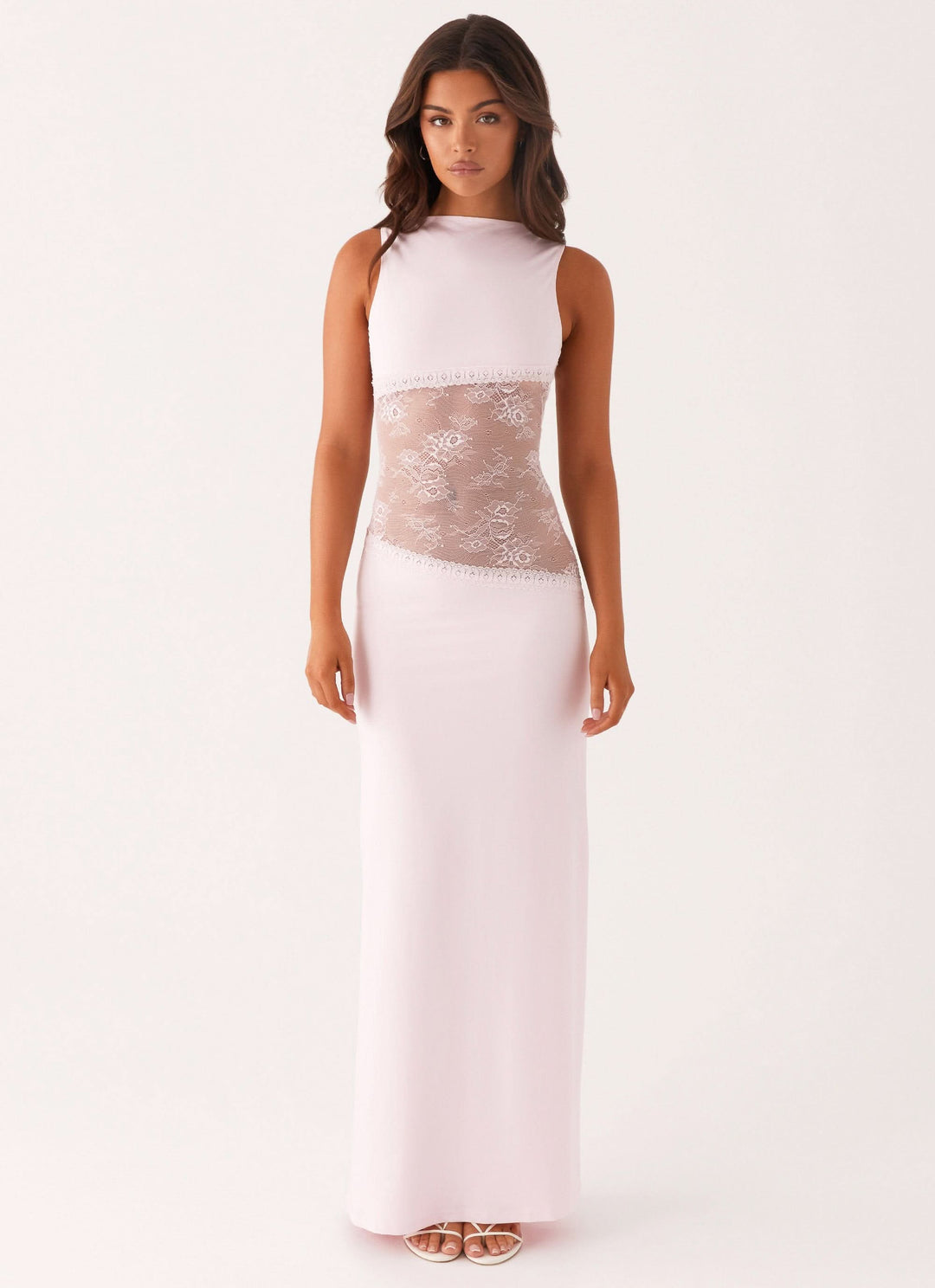 Amanda - Sheer Lace Panel Sleeveless Maxi Dress