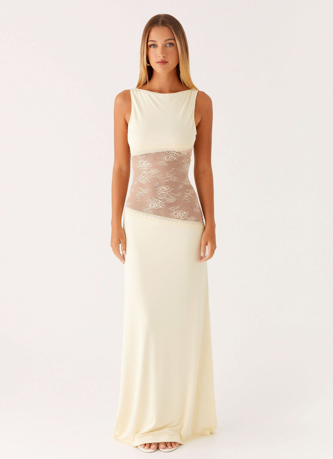 Amanda - Sheer Lace Panel Sleeveless Maxi Dress