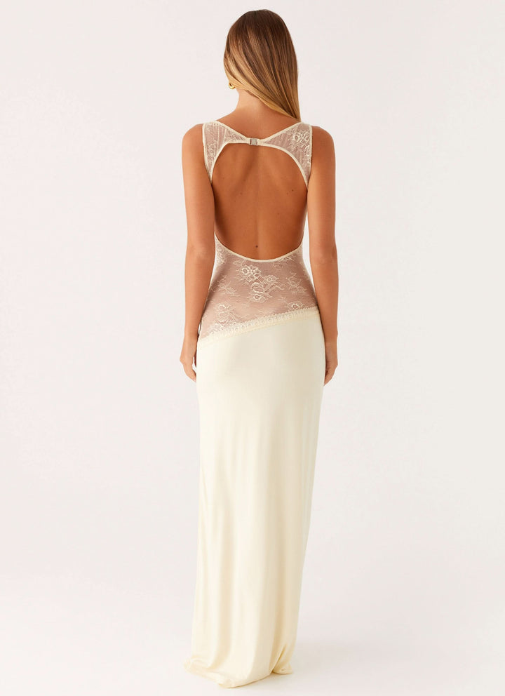 Amanda - Sheer Lace Panel Sleeveless Maxi Dress
