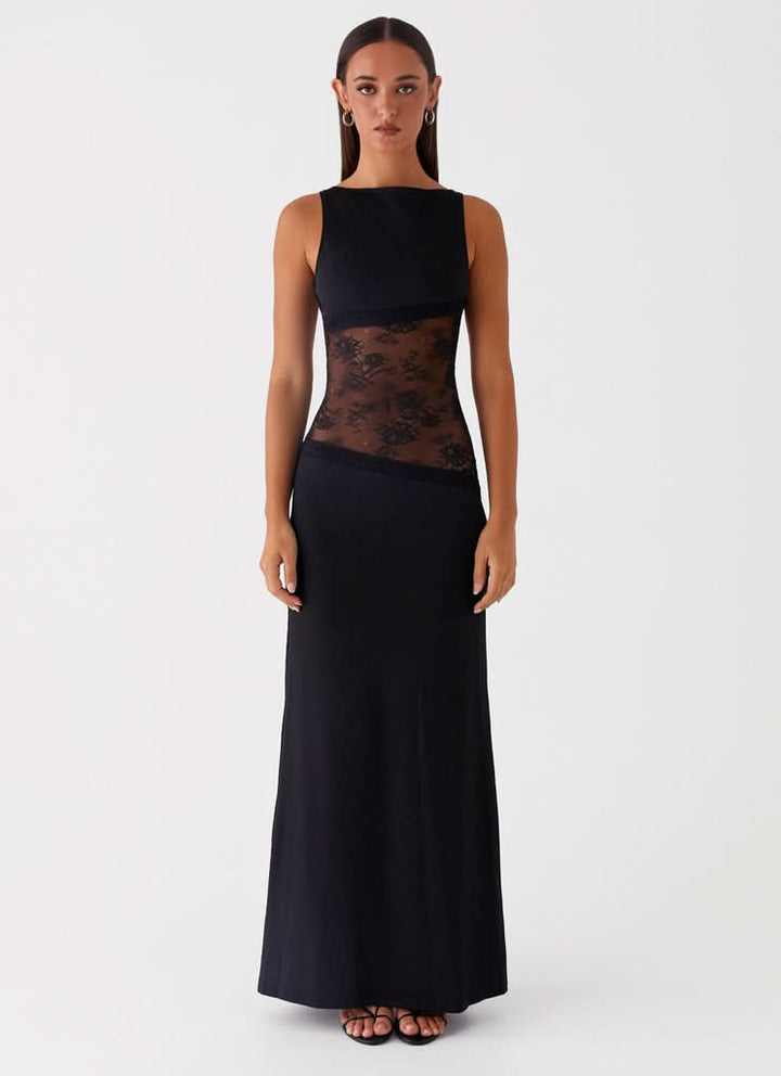 Amanda - Sheer Lace Panel Sleeveless Maxi Dress