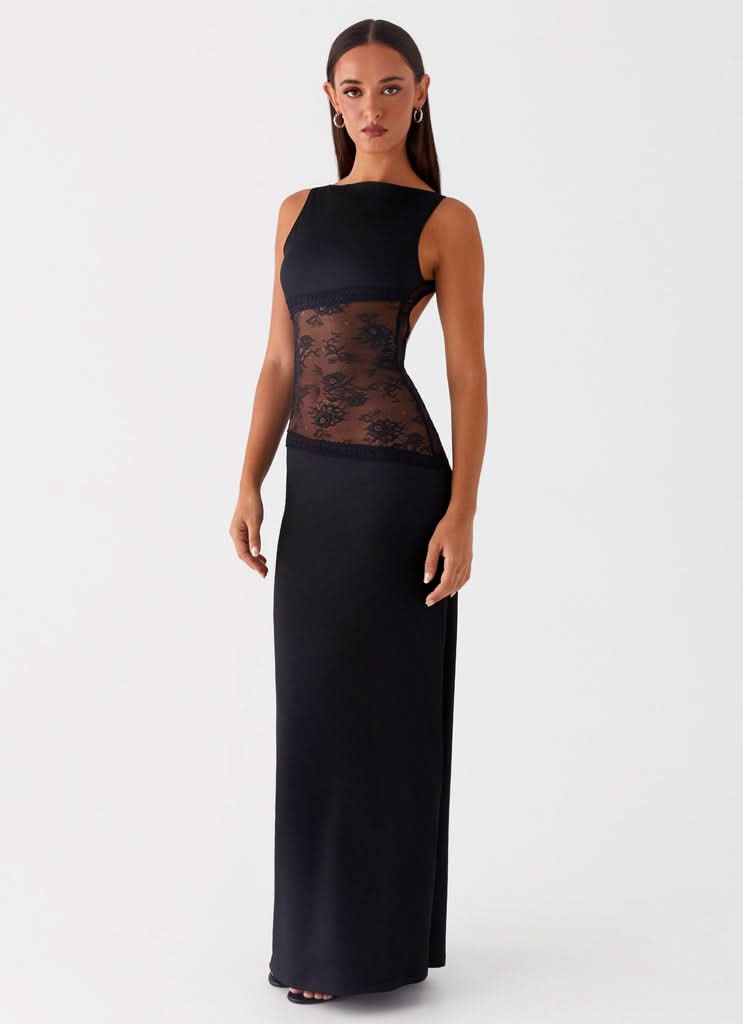 Amanda - Sheer Lace Panel Sleeveless Maxi Dress
