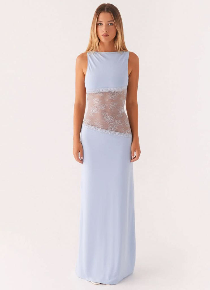 Amanda - Sheer Lace Panel Sleeveless Maxi Dress