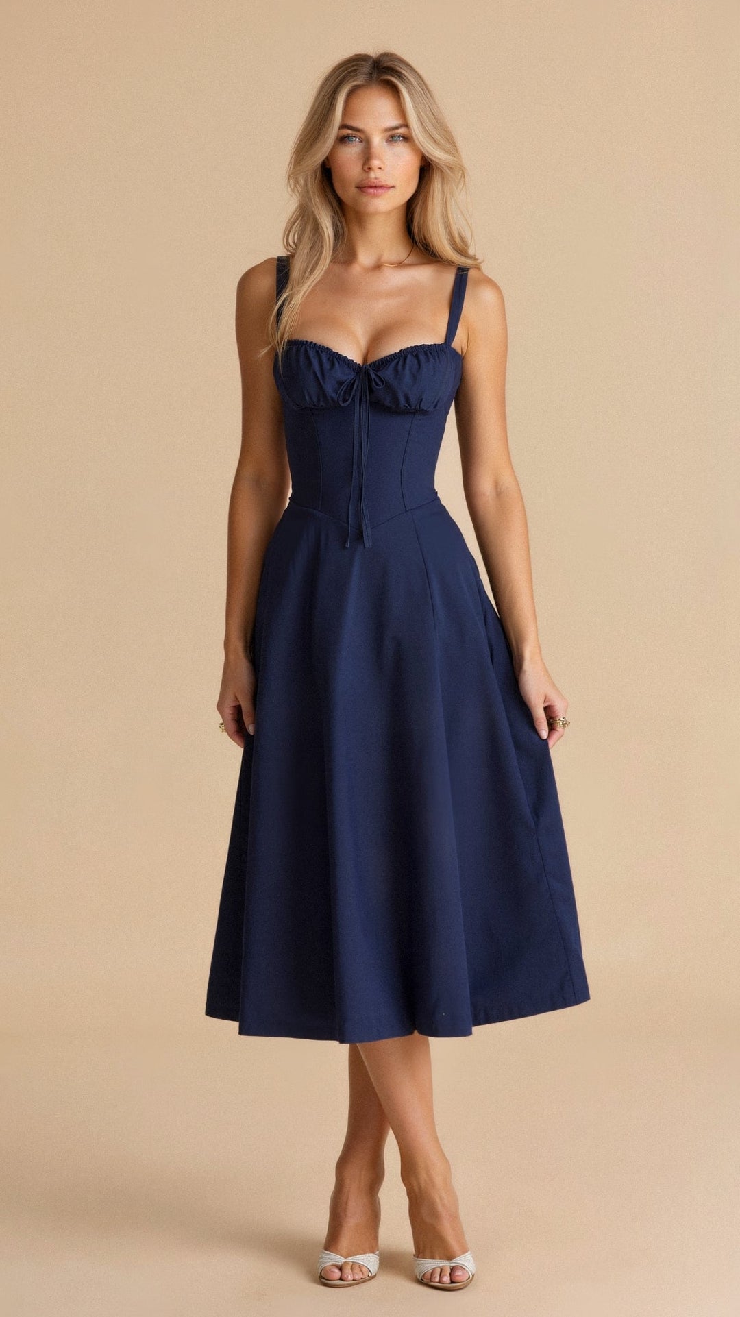 MARGARETHA - Floral Satin Corset Midi Dress with Front Split