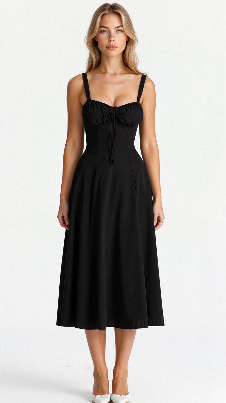 MARGARETHA - Floral Satin Corset Midi Dress with Front Split