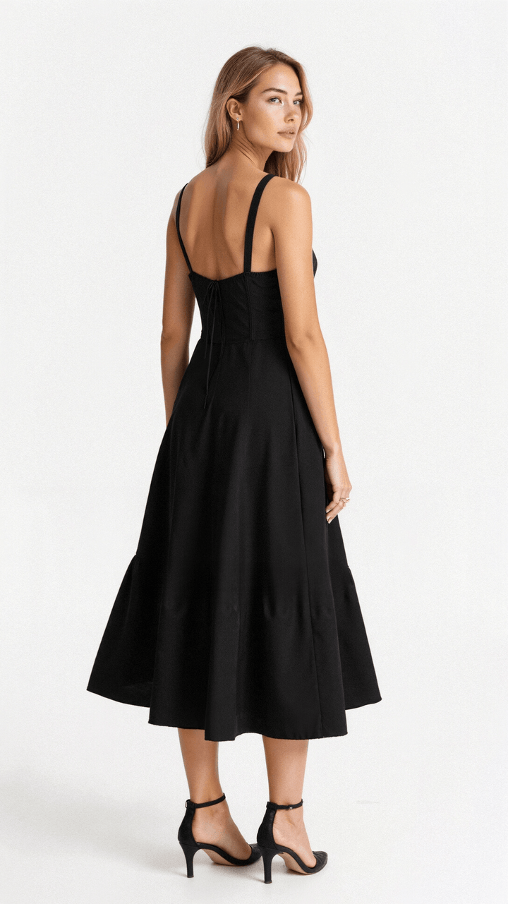 MARGARETHA - Floral Satin Corset Midi Dress with Front Split