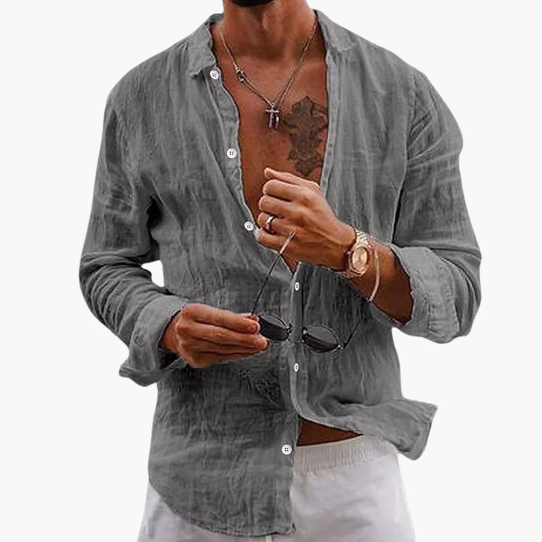 Men’s Regular Fit Long Sleeve Button-Down Shirt with Classic Collar