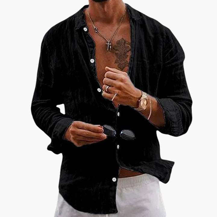 Men’s Regular Fit Long Sleeve Button-Down Shirt with Classic Collar
