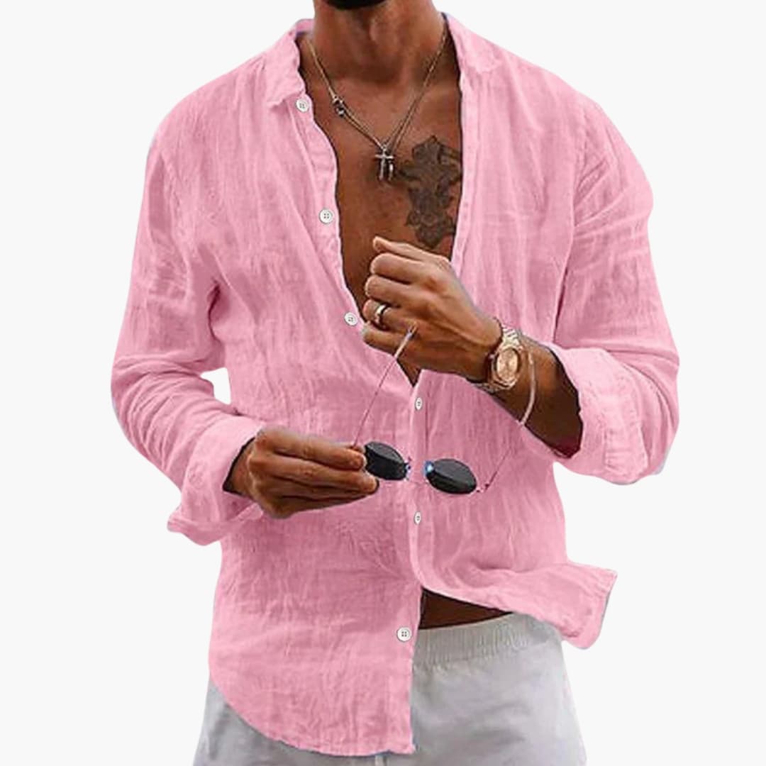 Men’s Regular Fit Long Sleeve Button-Down Shirt with Classic Collar