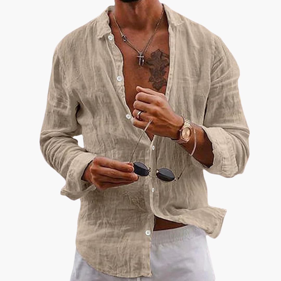 Men’s Regular Fit Long Sleeve Button-Down Shirt with Classic Collar