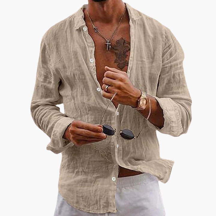 Men’s Regular Fit Long Sleeve Button-Down Shirt with Classic Collar