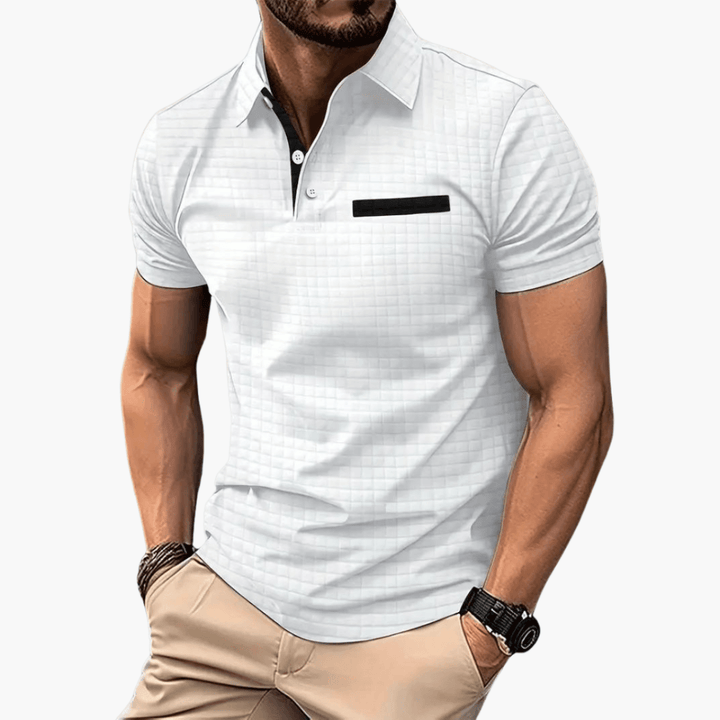 Men’s Short Sleeve Polo Shirt with Chest Pocket and Button Collar