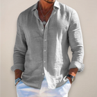 Men's Linen Long Sleeve Shirt – Classic Collar Button-Front Casual