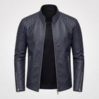 Men's Slim Fit Biker Jacket Stand Collar Zip Front